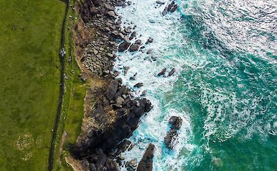 Drone shot of the Dingle coast, Ireland. Unsplash@Mark de Jong