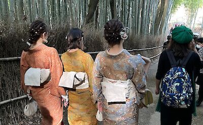 Geisha girls at the Bamboo Forest in Kyoto, Japan. ©TripSite's Gea
