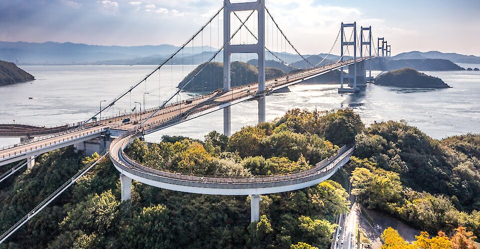 Seto Great Bridge along the Shimanami Kaido Cycling Route to Shikoku Island, Japan 