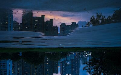 Seoul reflected in a puddle, South Korea. Unsplash: Soop Kim