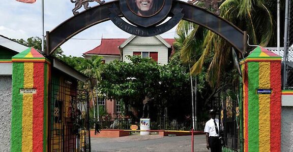 Bob Marley Museum, entrance gate, Kingston, Jamaica.