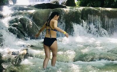 Exploring the waterfall, Dunn's River Falls, Ocho Rios, Jamaica.