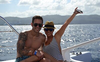 Aboard the catamaran, Jamaica.