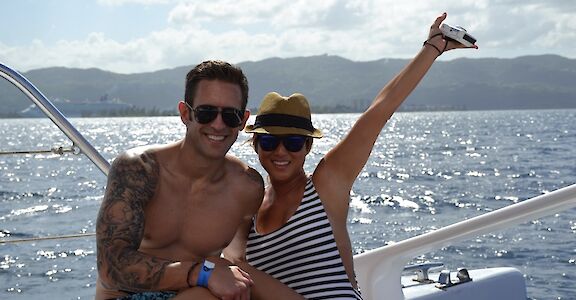 Aboard the catamaran, Jamaica.
