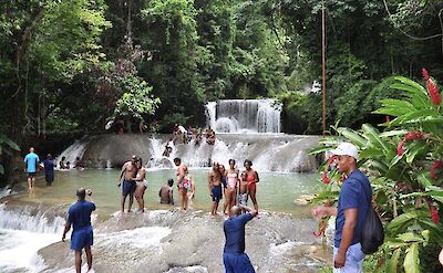Wading at YS Falls, Jamaica.