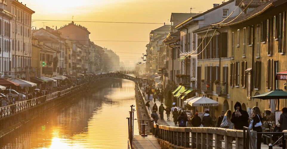 Canal at sunset, Milan, Italy. CC:Eating Europe