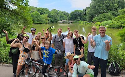 Group photo by the lake, Central Park, New York, USA. CC:Unlimited Biking