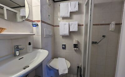 Bathroom in the Junior Suite aboard the MS Rigoletto | Holland Bike & Boat Tours