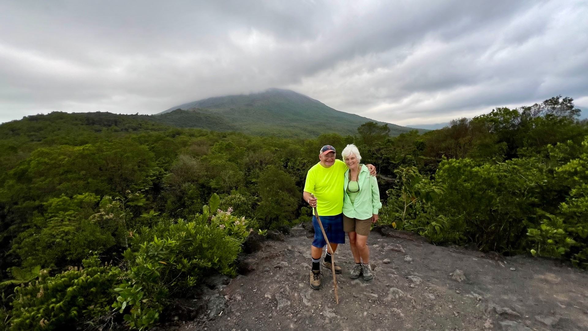 Rich and I at the top of the ridge with the volcano behind us.