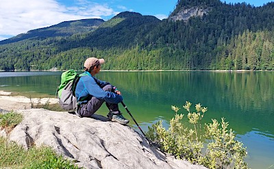 Taking in the calm alpine lake view. toEH