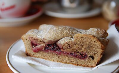 Linzer Torte, a traditional pastry filled with raspberry jam, flavored with almonds and hazelnuts. Flickr:Alpha