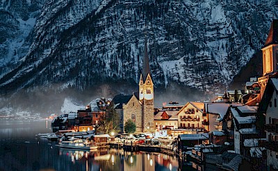 Nighttime in Hallstatt, Austria. Unsplash@Filippo Cesarini