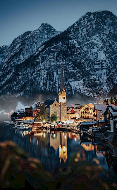 Nighttime in Hallstatt, Austria. Unsplash@Filippo Cesarini