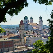 Bamberg to Passau - Viewing Passau through foliage, Germany. Unsplash:Lukas Seitz