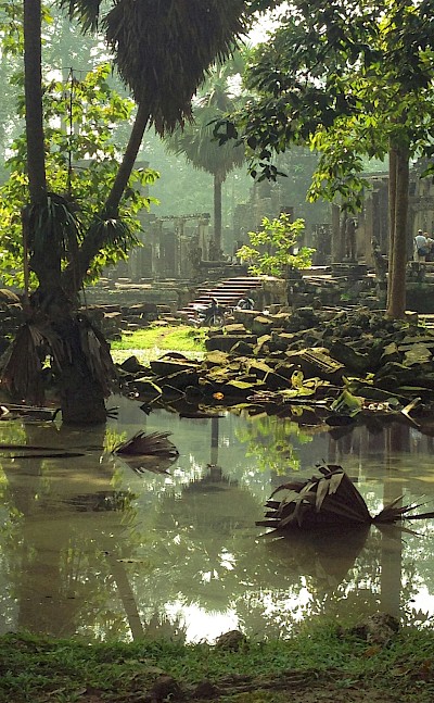 Pools around the temples at Angkor Wat, Cambodia bike tour. Unsplash@Melody Temple