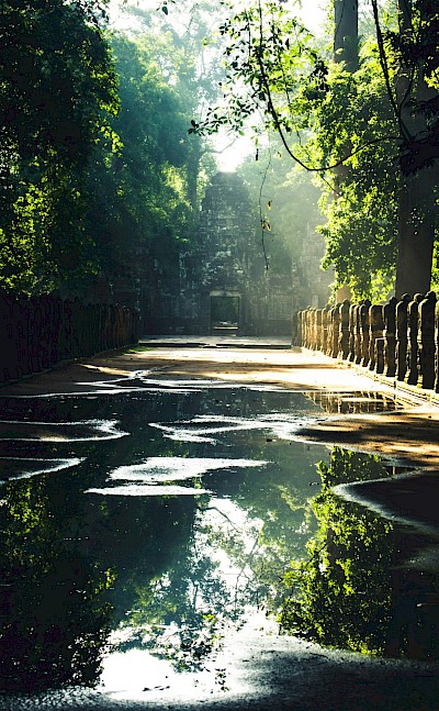 Puddles on the road to Angkor Wat, Cambodia bike tour. Unsplash@Alexandre Brondino