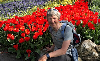 Hennie enjoying the blooms at Keukenhof Gardens. ©Hennie