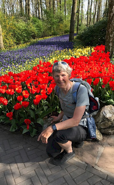 Hennie enjoying the blooms at Keukenhof Gardens. ©Hennie