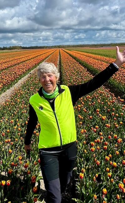 Hennie enjoying the beautiful tulip fields.