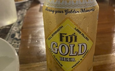 Enjoying an ice-cold Fiji Gold, the islands&rsquo; favorite local brew. &copy;Mikky