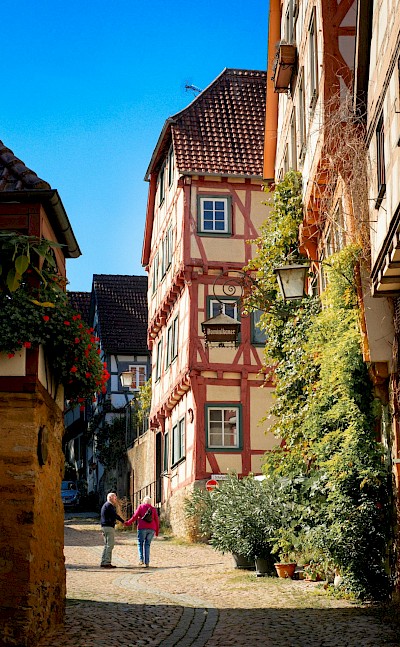Half-timbered houses and flower-lined streets of Bad Wimpfen. Pexels@esmerald