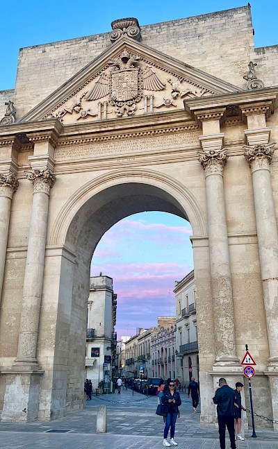 The iconic Porta Napoli gate in Lecce&rsquo;s historic center &copy;Heather