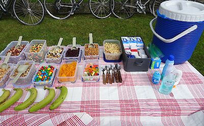 A snack table set up for riders along the route. toAM