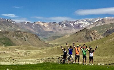 Crossing high Andean passes on Argentina to Chile bike tour. toAT