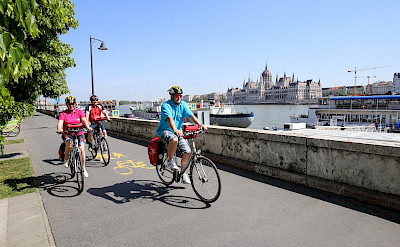 Biking along the Danube River in Budapest, Hungary. &copy;TO