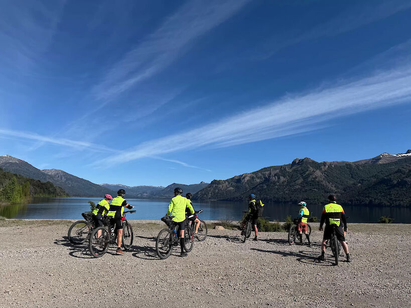 Pausing to take in views of the lake.