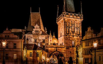 The Gothic towers of Charles Bridge at night. pexels@Felix Mittermeier