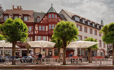 Caf&eacute; terraces in the medieval town center of Miltenberg.. Flickr@Scott Dexter