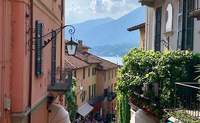 Narrow streets and pastel buildings of Bellagio. cc@Heather
