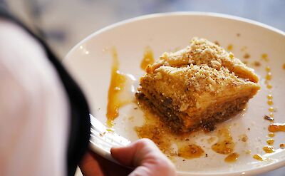 Traditional Greek pastry served at a local taverna in Mani. Pexels@Andi Farruku