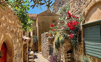 Stone alleyway inside the medieval village of Monemvasia. toABB