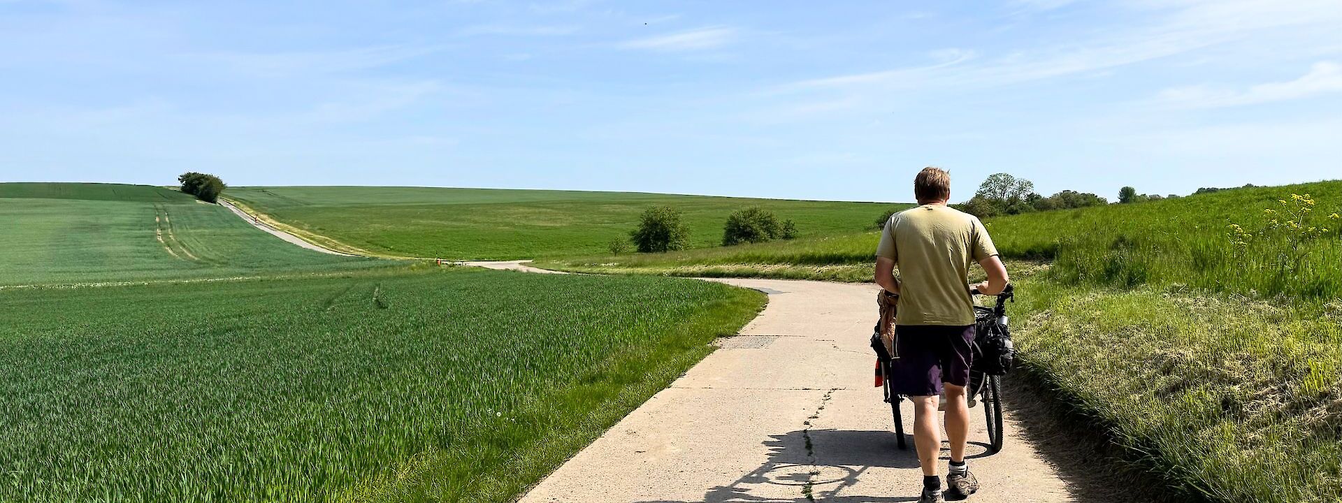 Karl Bushby walking through the countryside near Fuchsstadt, Germany. CC:Rosalind Perrett