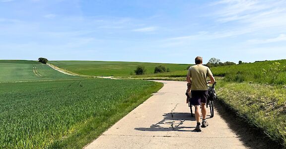 Karl Bushby walking through the countryside near Fuchsstadt, Germany. CC:Rosalind Perrett