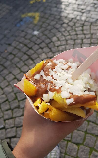 Dutch Fries with Peanut Sauce - a beloved Dutch street-food. cc:Kaitary