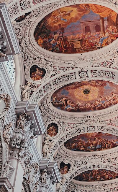 Intricate Baroque ceiling frescos, Passau, Germany. Unsplash@Yves Cedric Schulze