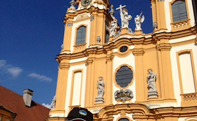 TripSite biker Emily Hull-Parsons at the Abby in Melk, Austria. Photo by Emily.