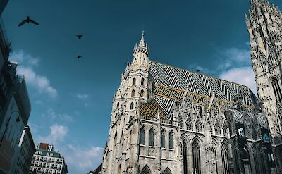 St. Stephen's Cathedral in Vienna featuring its iconic patterned tile roof. Unsplash@Dan V