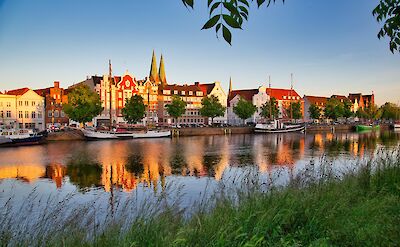 L&uuml;beck's waterfront along the Trave River. Pixabay:justmarius