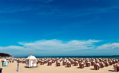Traditional beach chairs on Travem&uuml;nde Beach. pix:Naxao