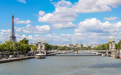 The Eiffel Tower and the ornate Pont Alexandre III bridge. toTN