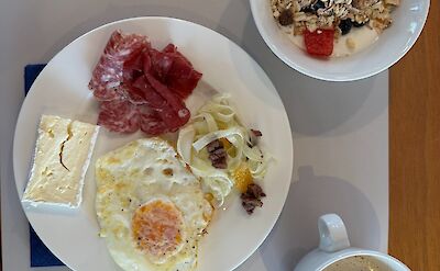 Italian breakfast served aboard the barge. toGL