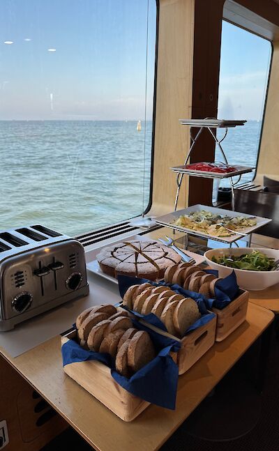 Breakfast buffet aboard the barge. toGL