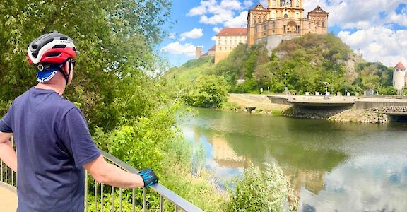 Admiring the view of Melk Abbey. CC:Stuart Fabel