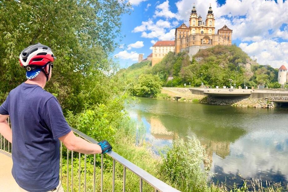 Admiring the view of Melk Abbey. CC:Stuart Fabel