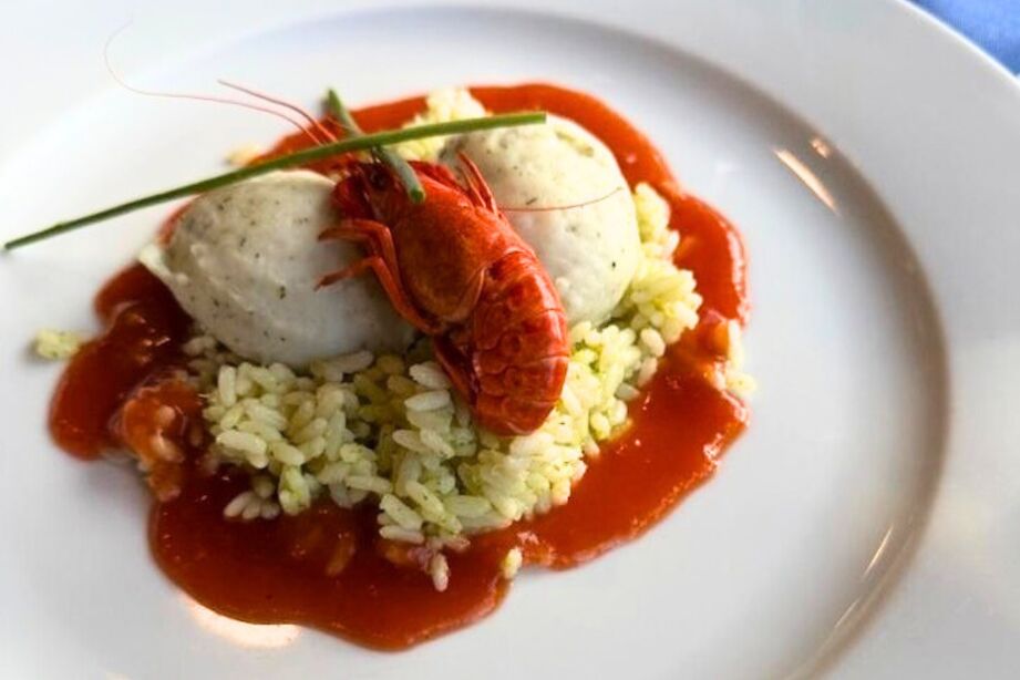 Seafood dish served aboard the Primadonna. CC:Stuart Fabel