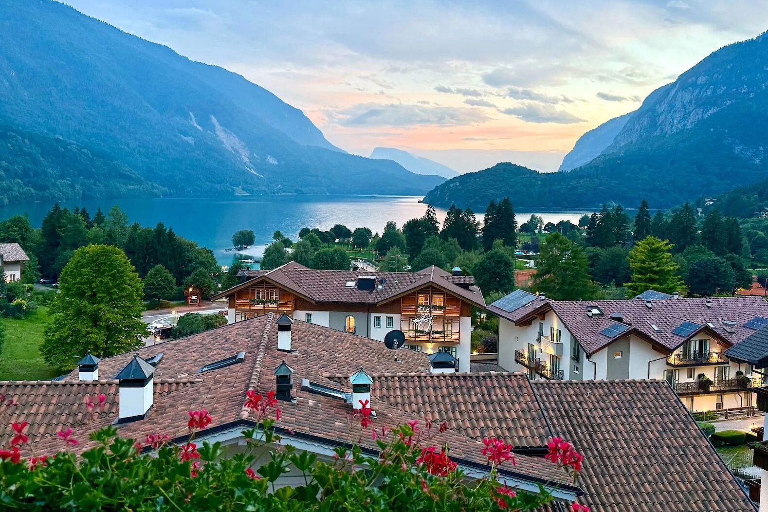 View from a balcony in Molveno at sunset, Italy. CC:Heather Williams